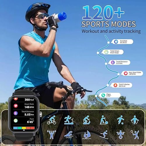 Miniatura 2 de Reloj inteligente para hombres y mujeres con llamadas, rastreador de actividad física de 1.83 pulgadas con monitor de frecuencia cardíacasueño,