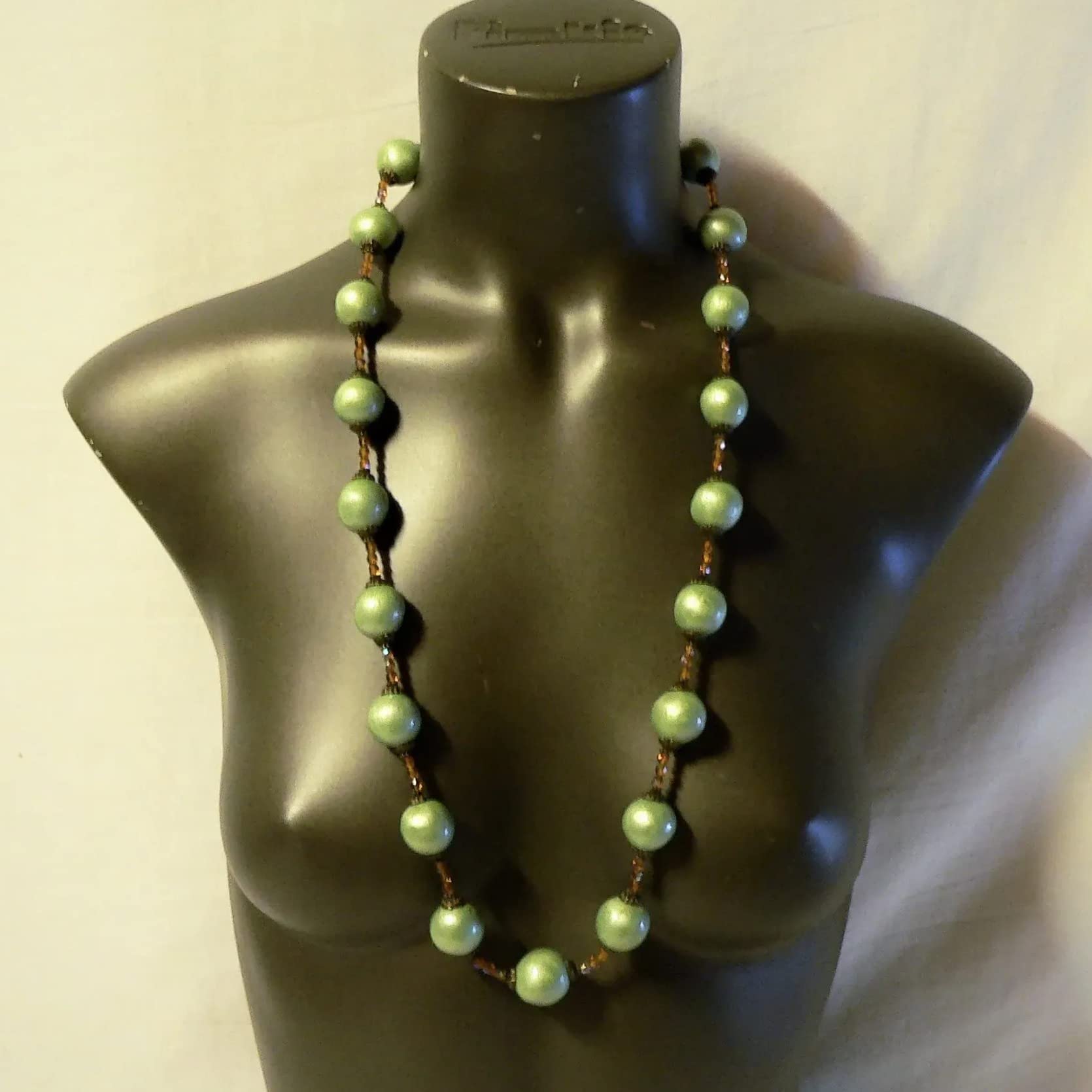 Collar Largo Mujer, Abalorios de Cerámica, Verde Almendra