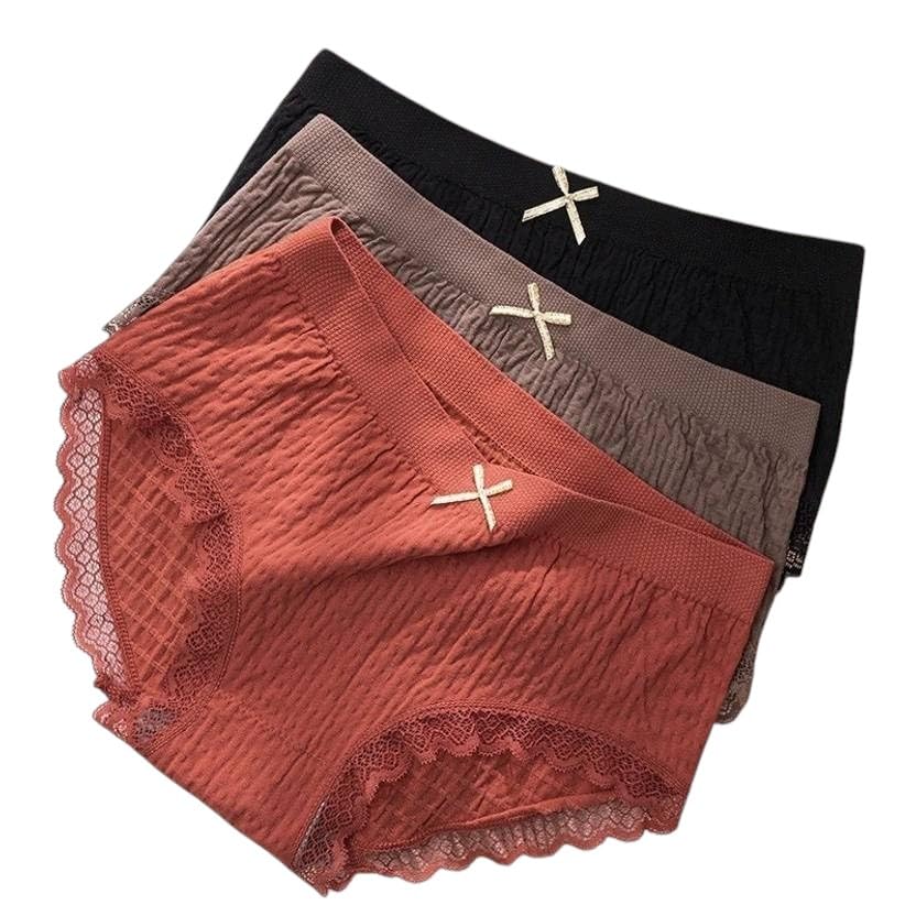 Women’s High-Waist Lace Trim Panty Set – 3 Pack Soft Cotton Blend Briefs with Bow Detail –Breathable & Comfortable Underwear for Women