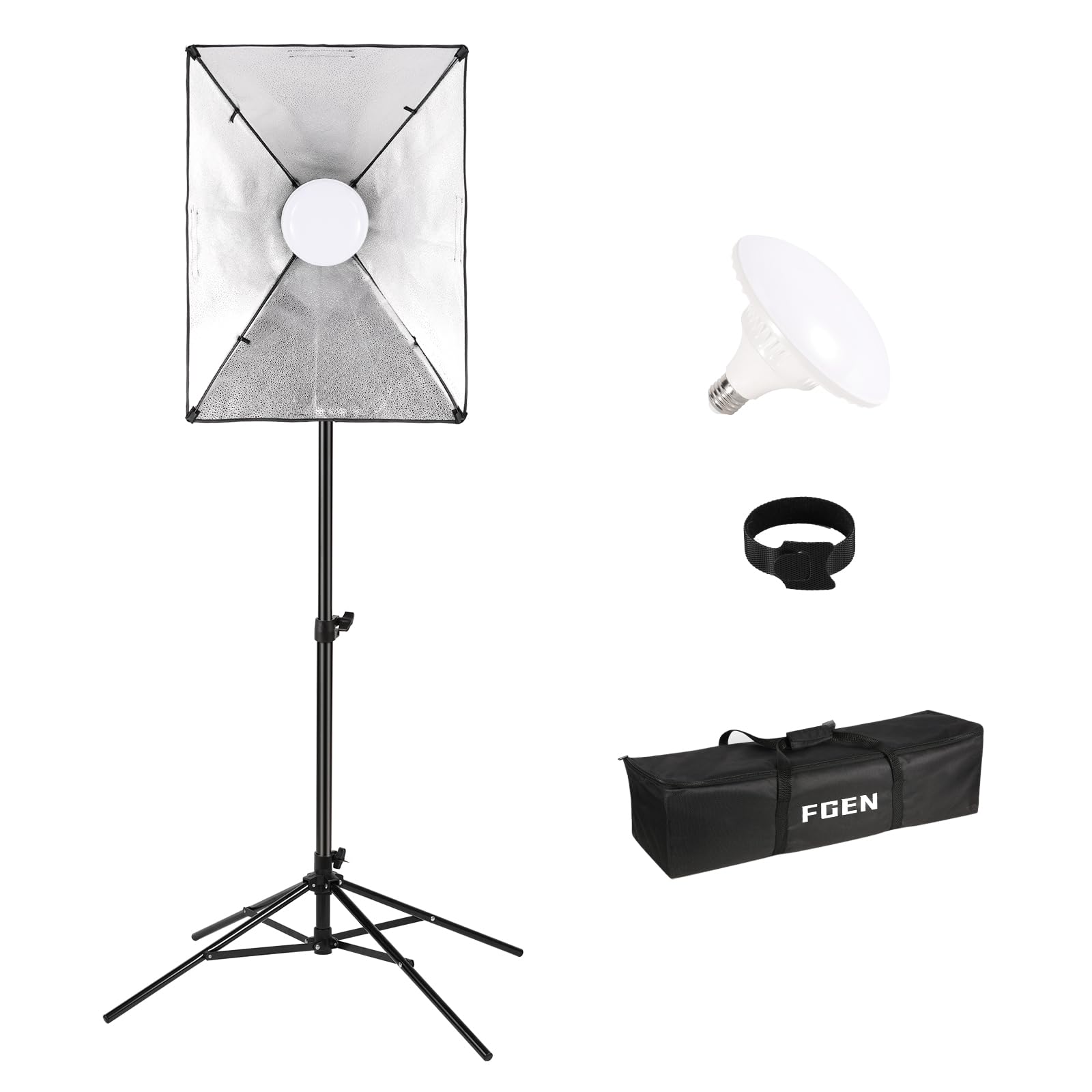 FGen135 W 5500 K Softbox, Upgraded Four-Legged Stand Photo Light 83CRI LED Monochrome Bulb, 50 x 70 cm Photo Lighting Kit, 3M Longer Cable with E27 Interface for Photo Studio Light