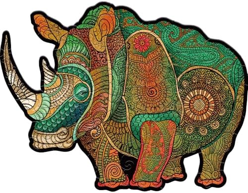 MOMO&LYCHEE Wooden Puzzles for Adults 132 Pieces, Rhino Wooden Jigsaw Puzzles, Irregular Unique Shape Animal Wood Puzzles Creative Gift for Family Game (8.96×11.69 in)