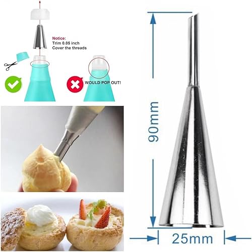 Miniatura 35 de Juego de 30 moldes de cuernos de crema, grandes de acero inoxidable Canolis Forms Cannoli Kit para hornear canolis, cáscara de croissant, postre