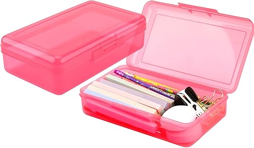 Caja de lápices, estuche de plástico transparente, 1 paquete de estuche rígido de gran capacidad, caja de lápices transparente con tapa hermética,