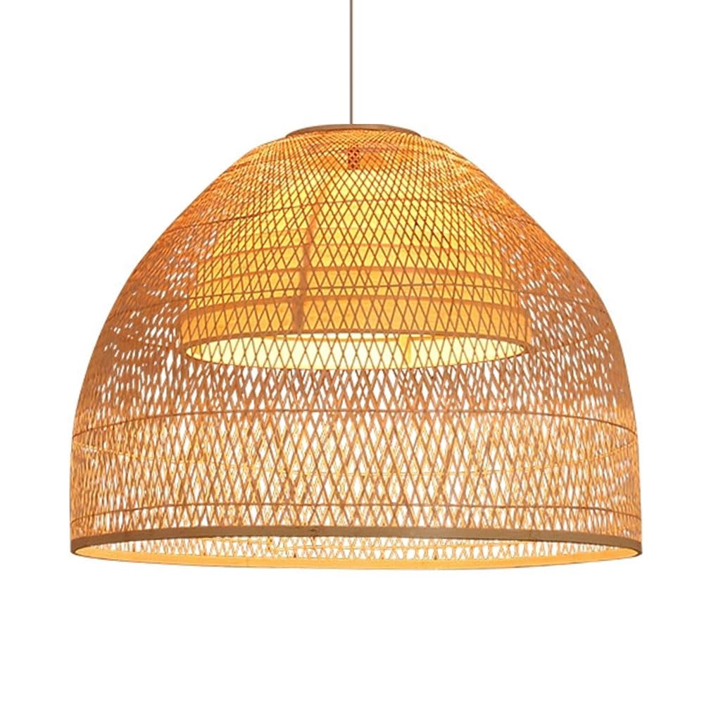 LQZCXMF 2-Layer Woven Bamboo Pendant Lamp Beige Bird Nest Lamp Shade with Adjustable Cord for Living Room Primitive Lighting Fitting Boho Wicker Lampshade, for Dining Room Bar Cafe, E26 Socket
