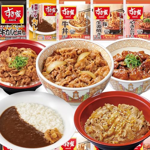 （21:30時点） すき家 食べ比べセット5種10食【牛丼×牛カルビ丼×豚生姜焼き丼×炭火やきとり丼×横濱カレー】【どんぶり/おかず】 (冷凍食品 レンジか湯せんで簡単調理)