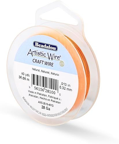 Artistic Wire, Alambre de cobre de color de calibre 28, resistente al deslustre, para envolver joyas, natural, 40 yardas