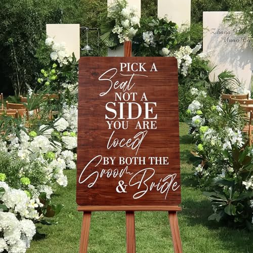 Pick a Seat Not a Side Wedding Sign - Elegant Wedding Decor, Rustic Farmhouse Wedding Decoration, Pick A Seat Not A Side Sign Wall Art for Living Room, Bedroom, Wedding Signs and Decor for Ceremony