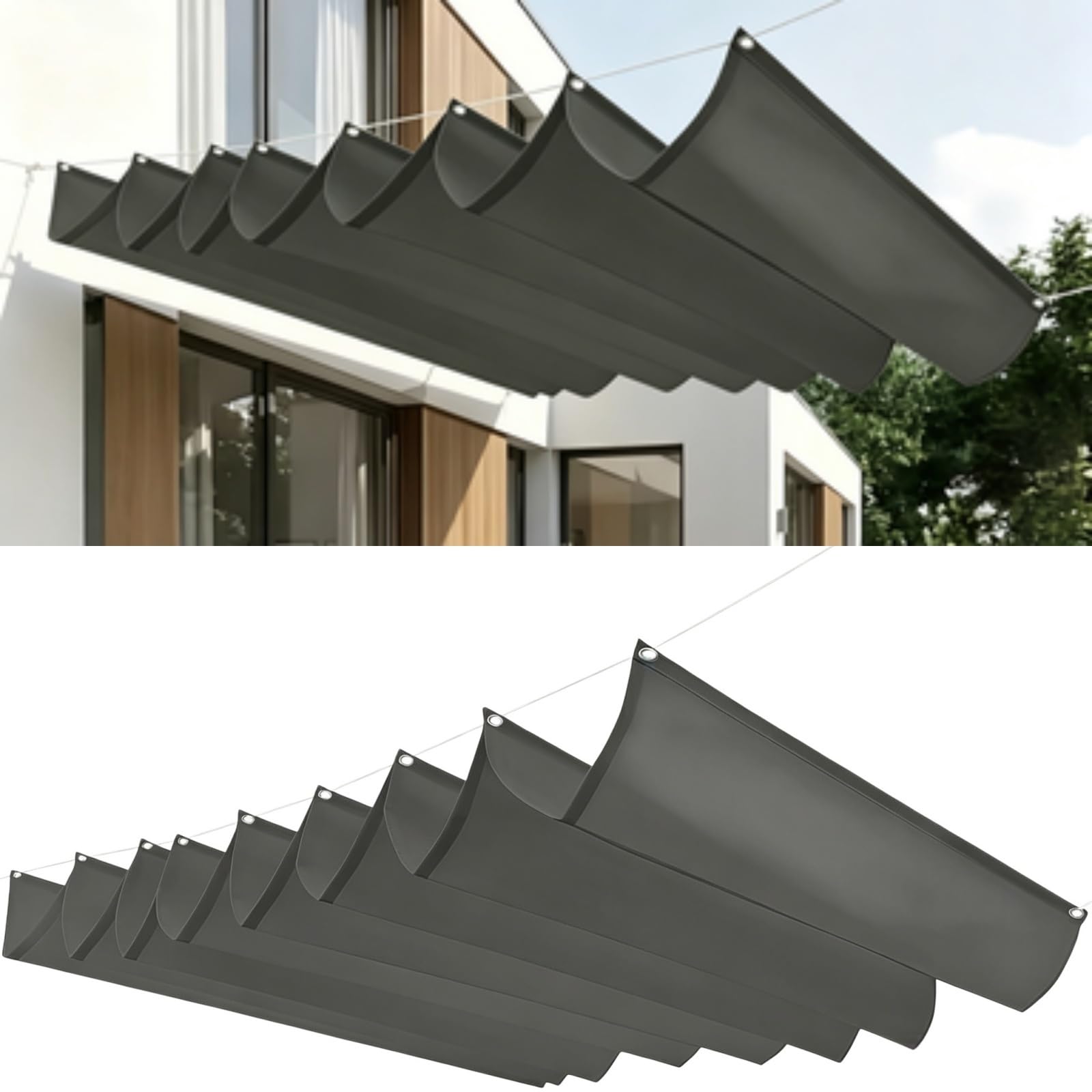 Maska Przeciwsłoneczna Z Materiału 140 x 220 cm Regulowany Na Zamówienie Żagiel Przeciwsłoneczny Typu Wave Z Oczkami I Sznurkiem Do Ogrodu Zewnętrznego, Patio, Trawnika, Jasny szary