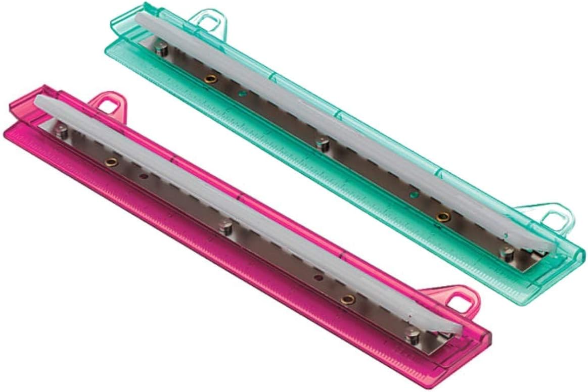 1InTheOffice Binder 3 Hole Punch, Three Ring Hole Puncher for Binder, Ruler with Hole Puncher, Assorted Colors, 2 Pack''