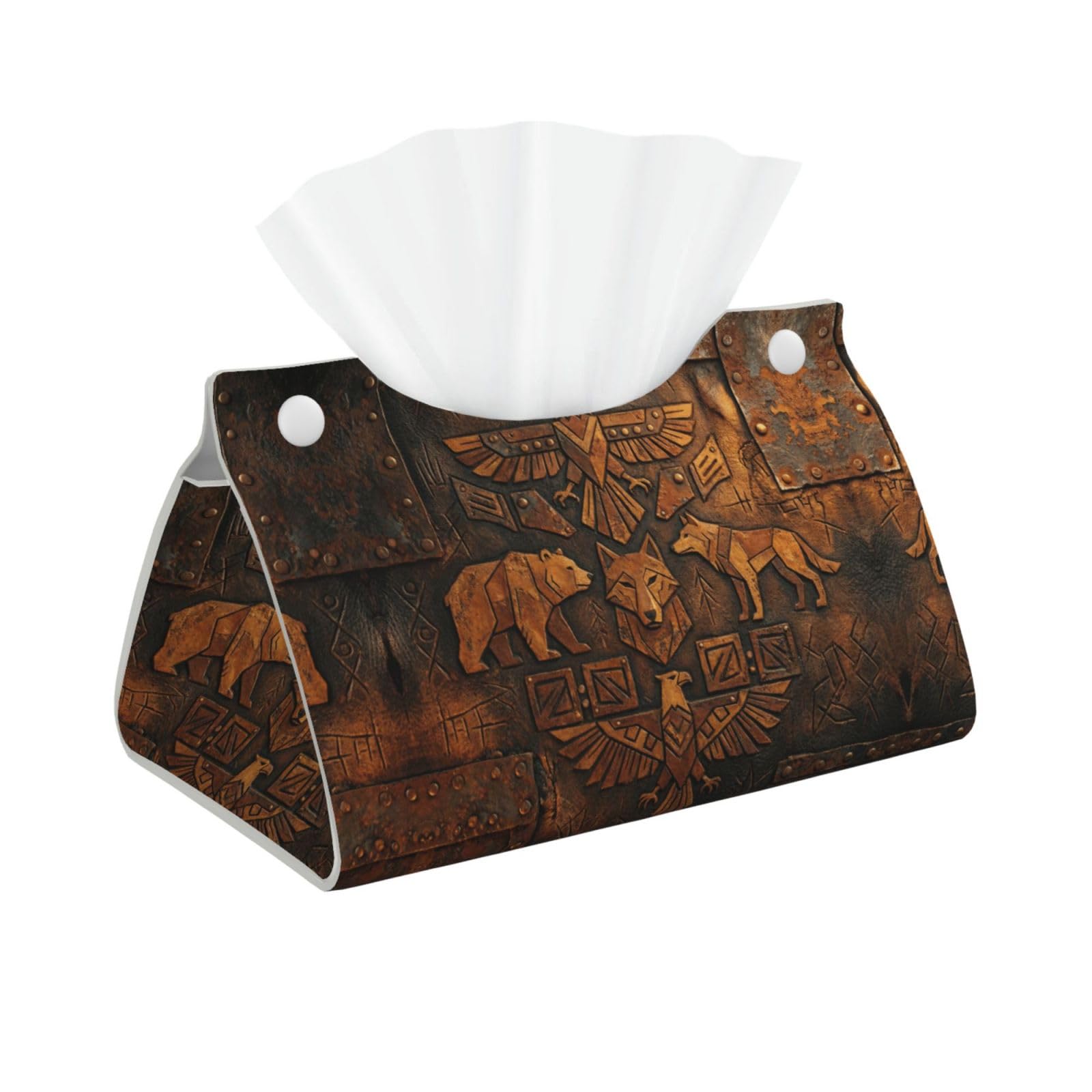 Abstract Bear Wolf and Eagle Tribal Totem Rectangular Leather Tissue Box Cover, Folding Facial Tissue Holder Dispenser for Car