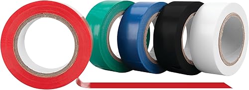 Performance Tool 1135 - Juego de cinta eléctrica roja, verde, azul, negra y blanca, paquete de 5