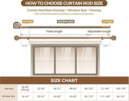 Miniatura 8 de KAMANINA Barras de cortina para ventanas, barra de cortina de plata antigua de 32 a 58 pulgadas (2.6-4.8 pies), barras de cortina ajustables