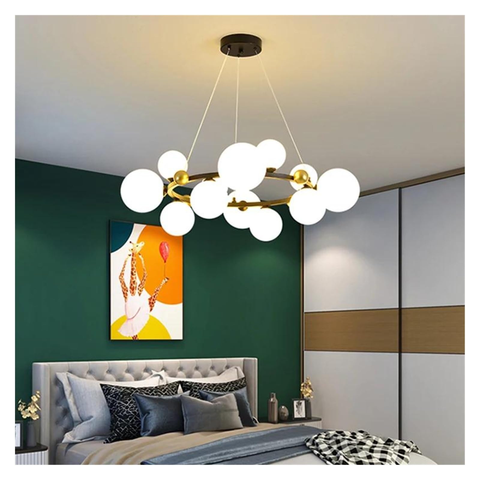 Lustre Boule de Verre Romantique, Suspension Plafonnier Noir Salon Chambre