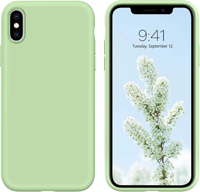 DUEDUE iPhone X Cases Liquid Silicone Case for iPhone XS, iPhone X Case Shockproof, Slim Liquid Soft Gel Rubber Protective Case for iPhone X/iPhone XS 5.8 Inch Light Green
