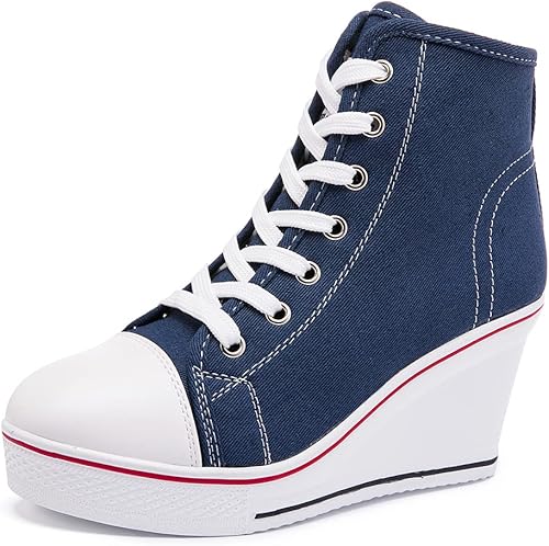 Mei MACLEOD Zapatos deportivos de tacón con cordones para mujer, con plataforma, con cremallera, estilo casual, de lona, a la moda, para niñas