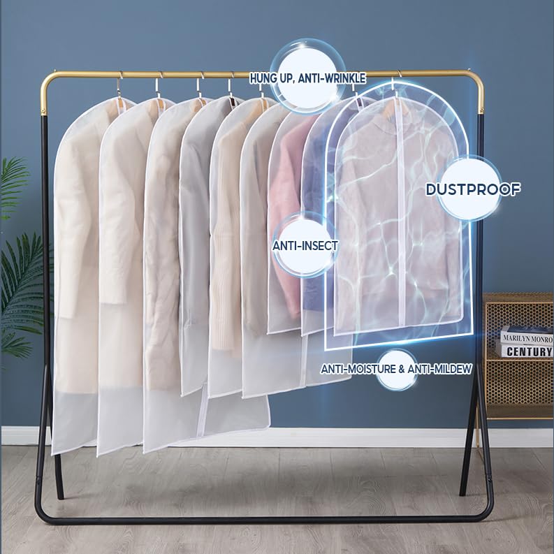 5PCS Garment Bag Clear Clothes Covers Protecting Dusts Hanging Clothes Storage Suit Cover for Shirts, Coats, Dresses-23.62'' x 47.24''