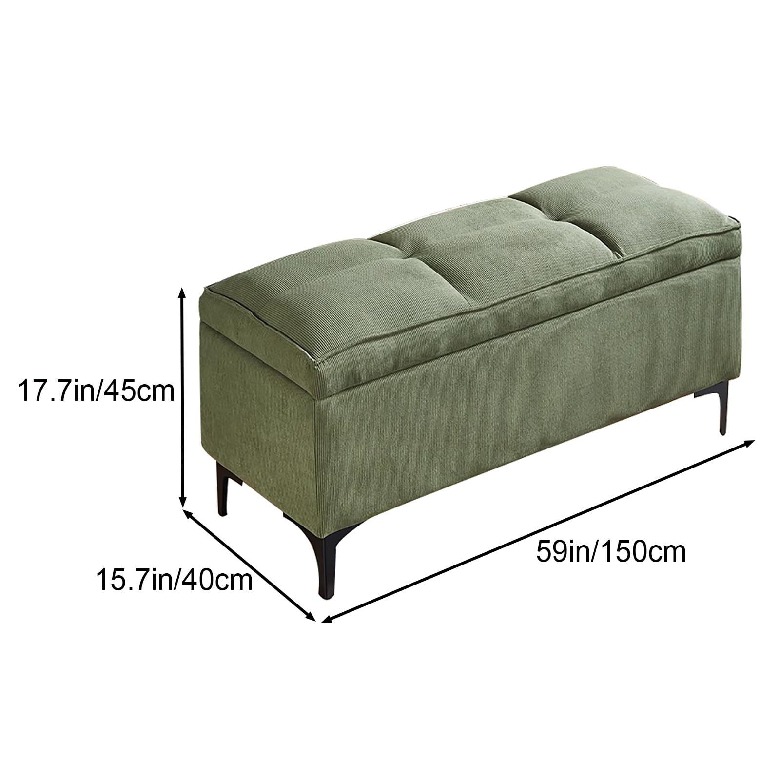 Bancos de Almacenamiento de Pana, Banco de Entrada, Puff Almacenaje al Pie de la Cama, para Dormitorio, Guardarropa y Sala de Estar(Green,59in/150cm)