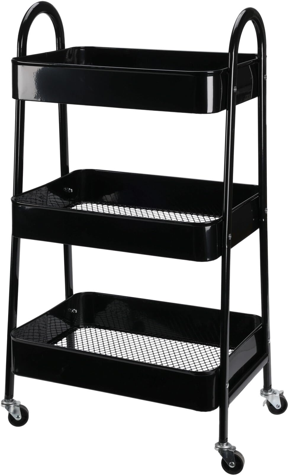Libbi Lou Black 3 Tier White Kitchen Trolley On Wheels 79X44x32cm | Iron Utility Kitchen Storage Trolley | Two Wheel Brakes | Easy Assembly (Black)