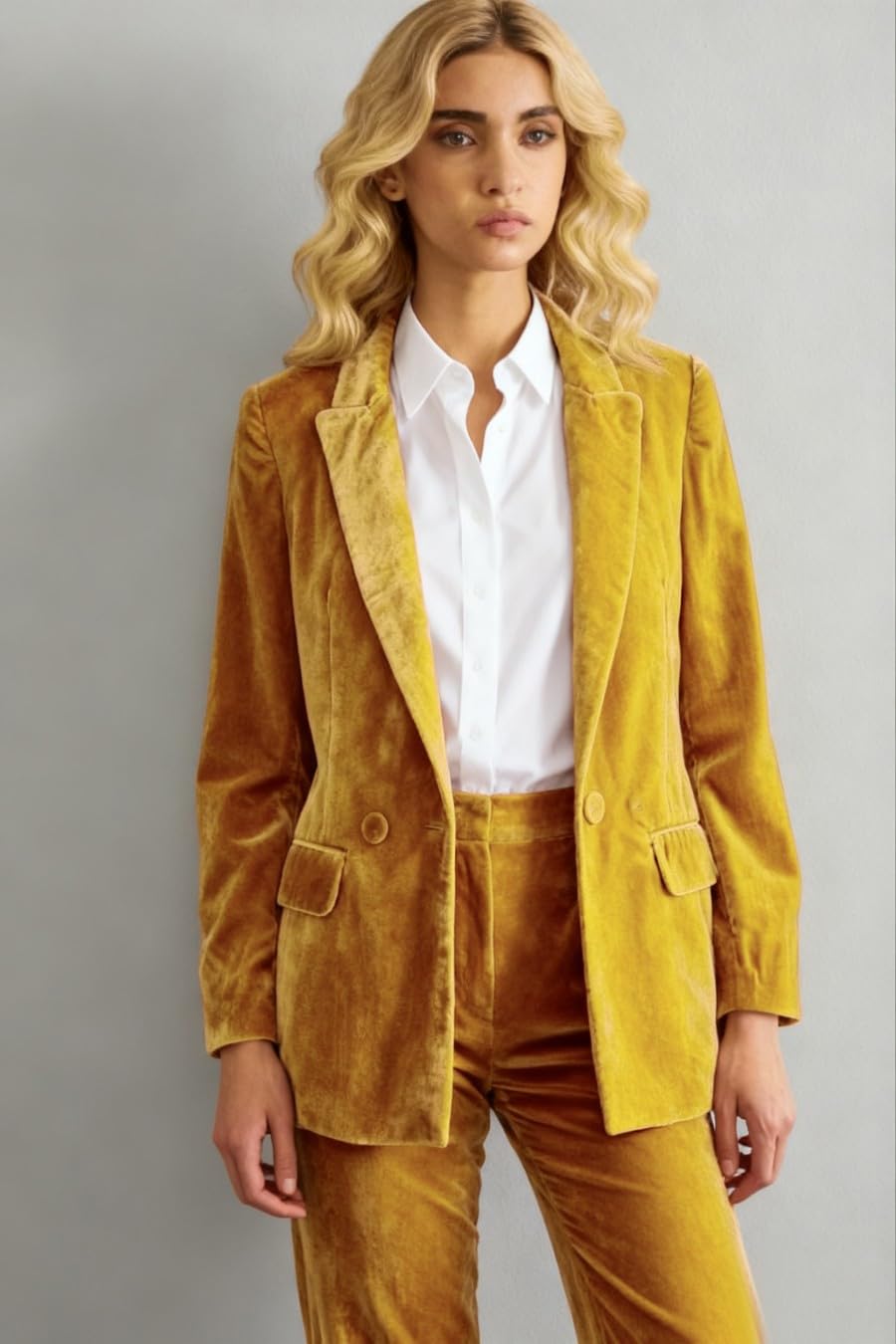 Abito da donna in velluto 2 pezzi da ufficio da donna vestito senza risvolto Vlevet caldo blazer abbigliamento casual pantaloni tuta