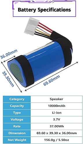 Miniatura 3 de Batería de repuesto de batería de carga de 10000 mAh 5 para altavoz inalámbrico Bluetooth Charge 5, se adapta a parte no GSP-1S3P-CH4A GSP-1S3P-CH40