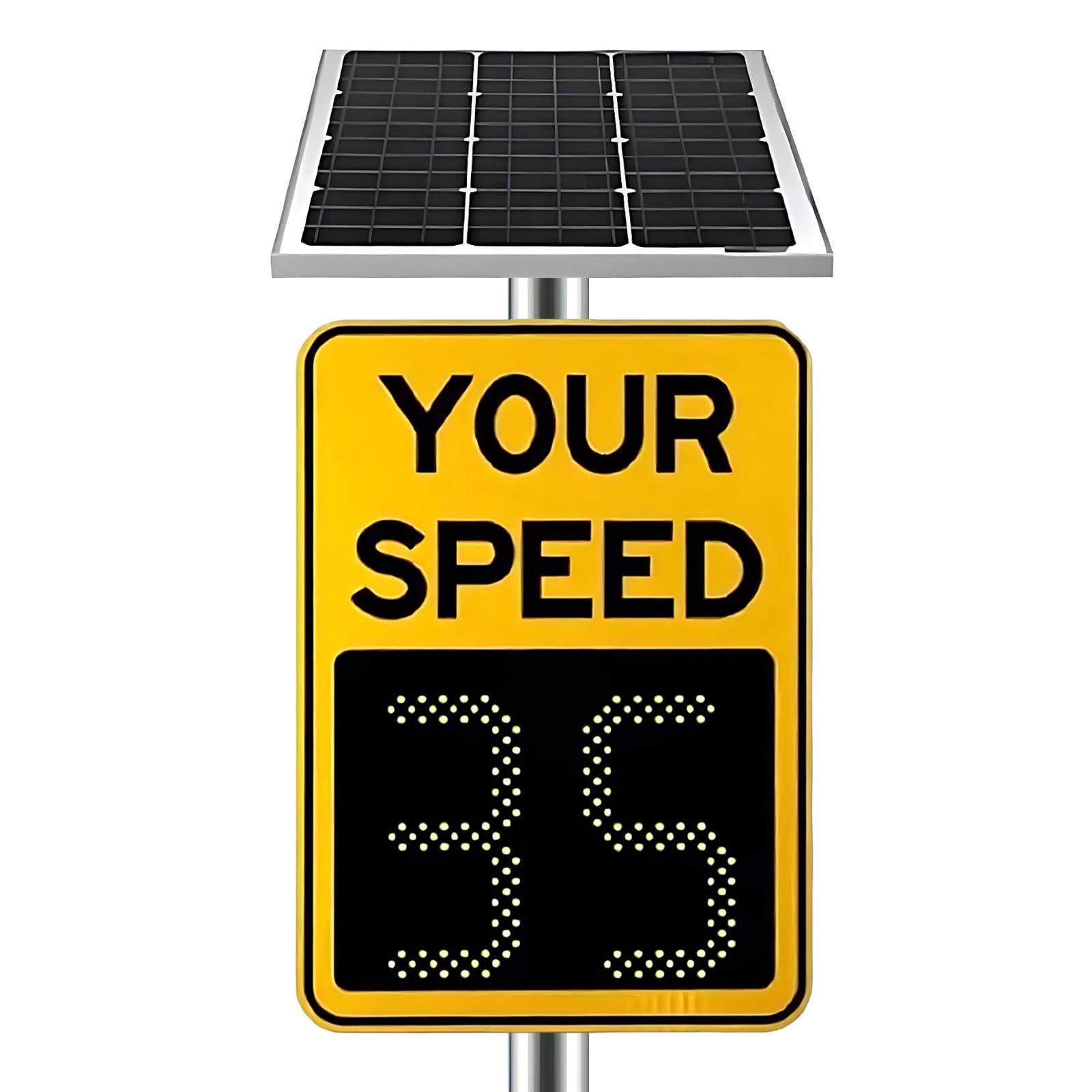 Señal de Radar Solar 24"x36", señal LED de límite de Velocidad con Detector de Radar, Pantalla Digital con Alerta roja Intermitente por Exceso de Velocidad, Aluminio Resistente Yellow