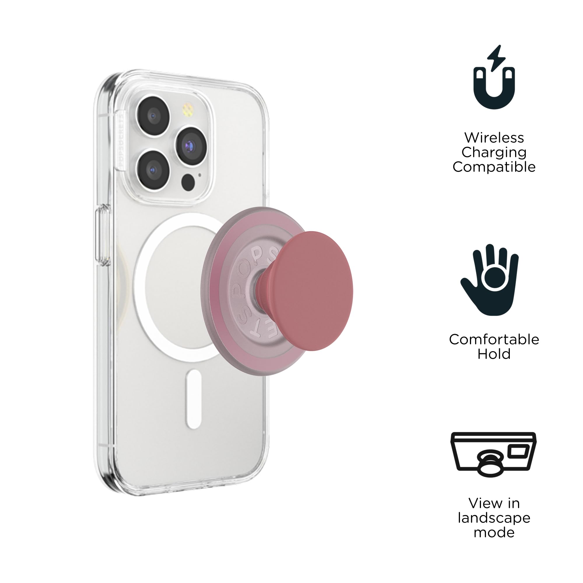PopSockets: PopGrip Round dla MagSafe - Pierścień Adaptera do MagSafe w Zestawie - Rozkładany uchwyt i stojak do telefonów z wymiennymi krążkami PopTop - PopOut Basic Clay