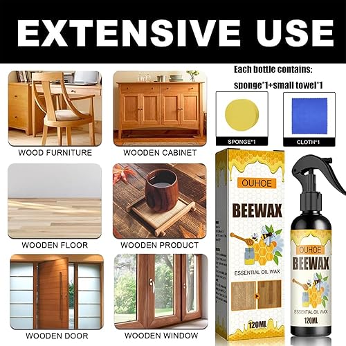 Miniatura 5 de Aerosol de cera de abeja natural, limpiador en aerosol de cera de abejas, el espray original de cera de abejas y limpiador de muebles, aerosol de