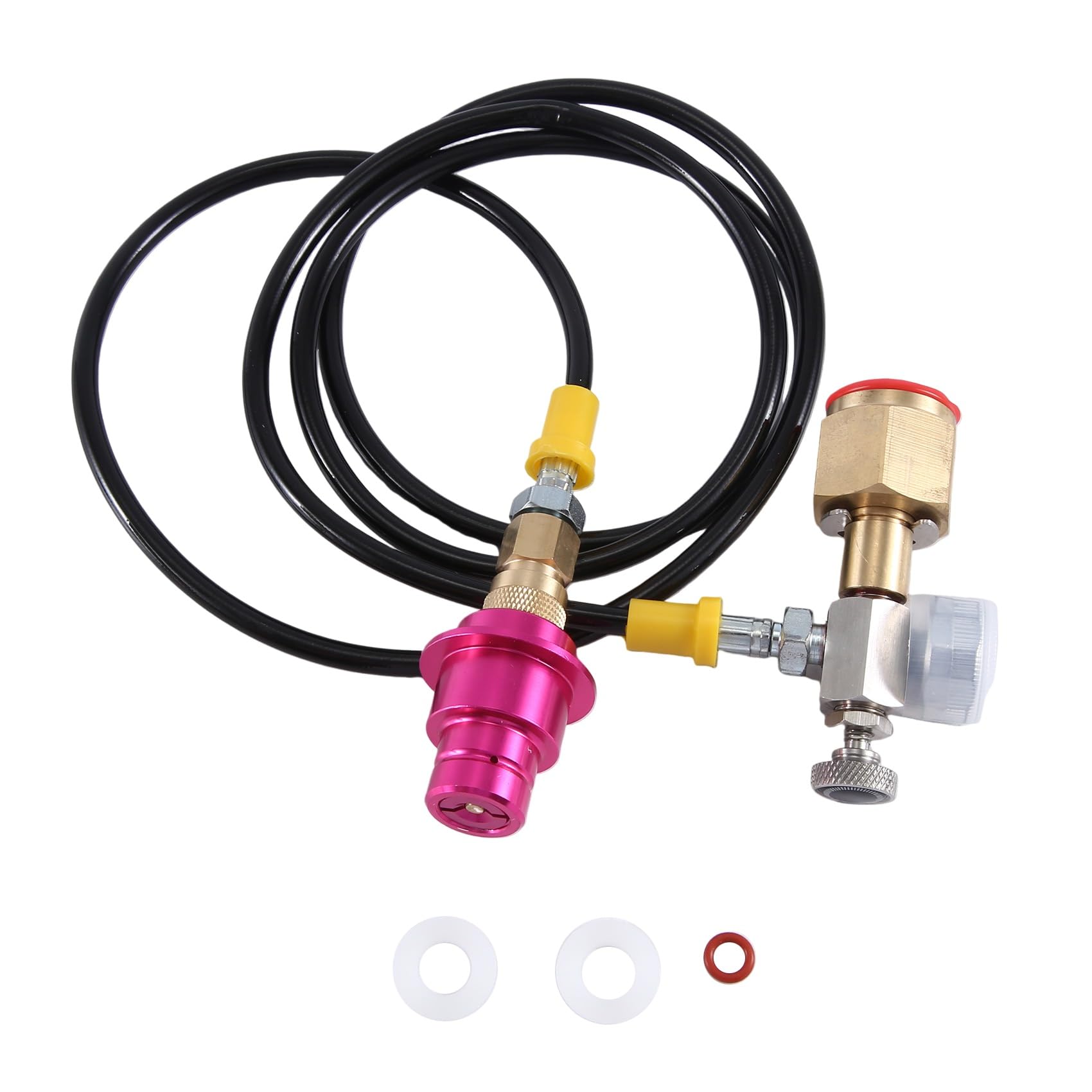 Knoruley Pink Co2 Adapter Hose Co2 Tank Direct Adapter Hose With 2000Psi Pressure Gauge For Duo/Terra/Art Quick Connect To Larger Co2 Bottles, Carbonated Bottle