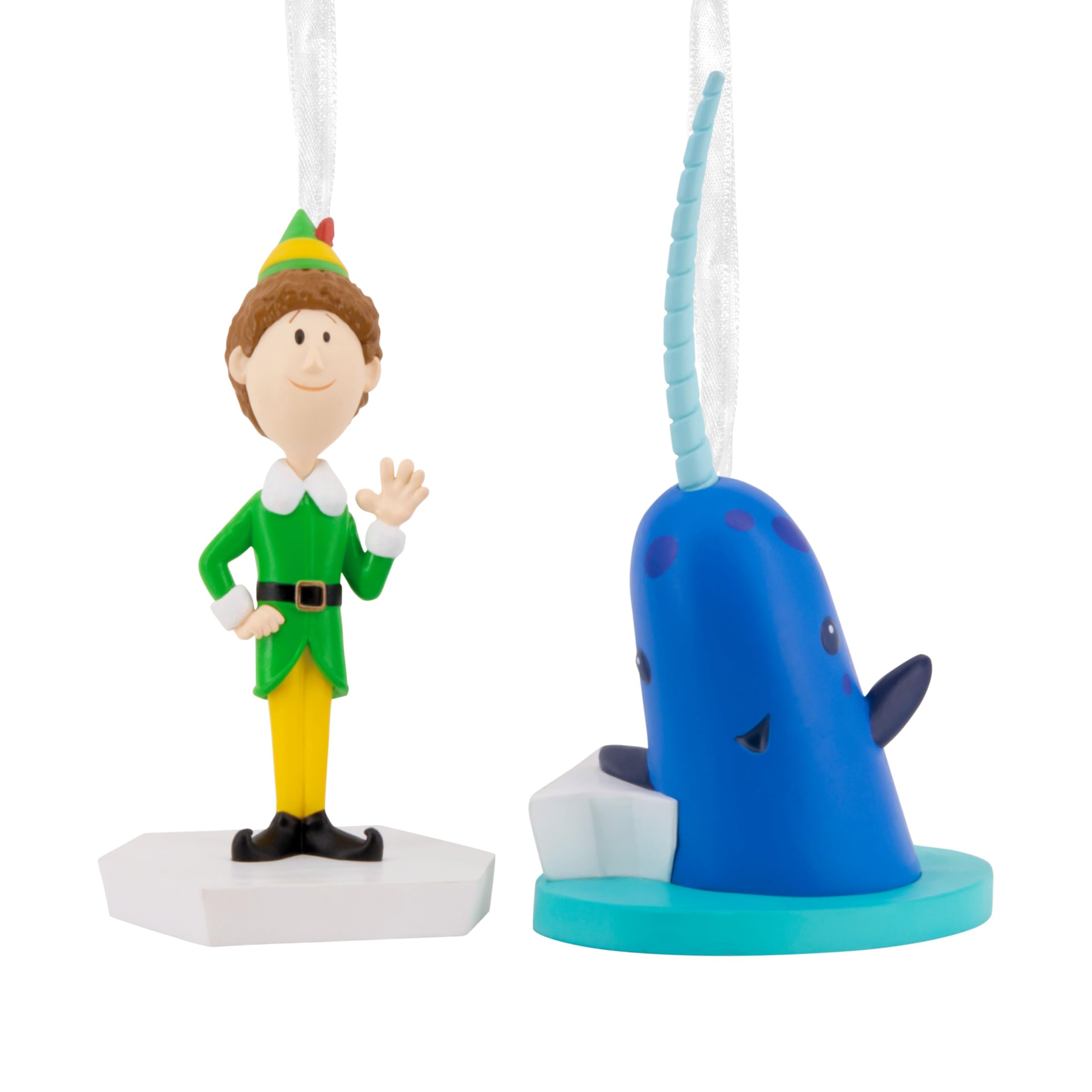 Hallmark Elf Storied Moments Ornament, Buddy the Elf & Mr Narwhal, Tree Decoration, Collectible, Blue, Green, Yellow
