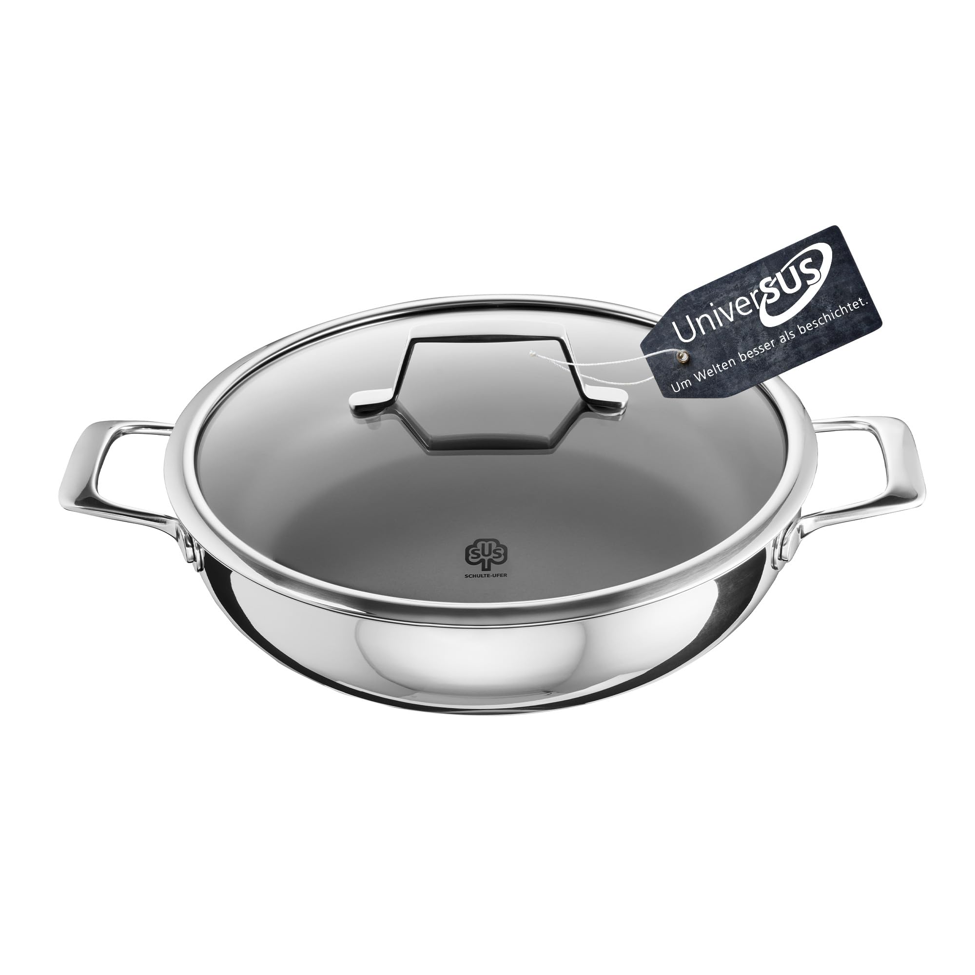 Schulte-Ufer Schmorpfanne ASTRAL mit UniverSUS-Oberflächenstruktur, ohne PFAS/PTFE, 64454-923-28, Edelstahl, 28 cm