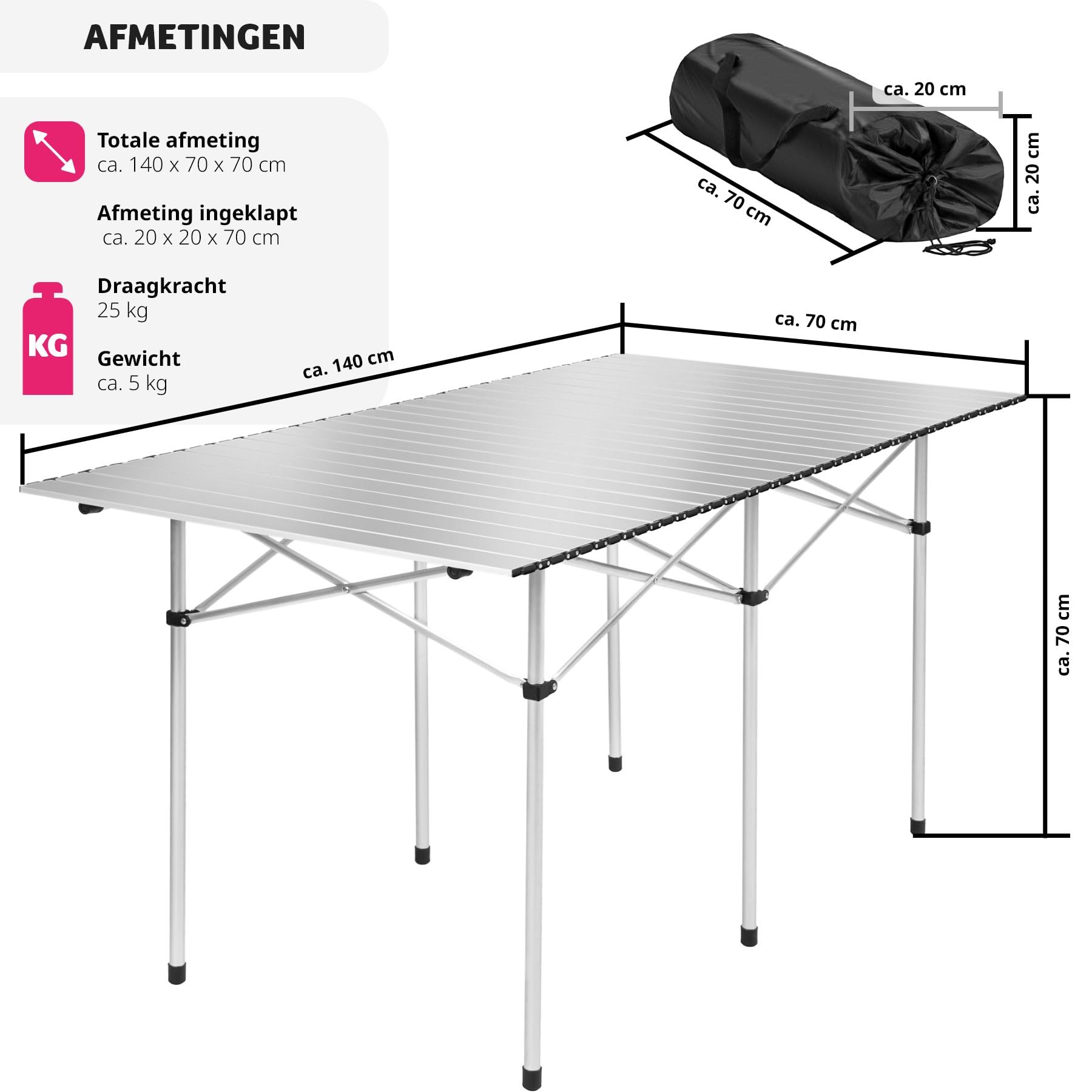 tectake Campingtafel opvouwbaar van aluminium 75x55x68cm, Grijs | Leen