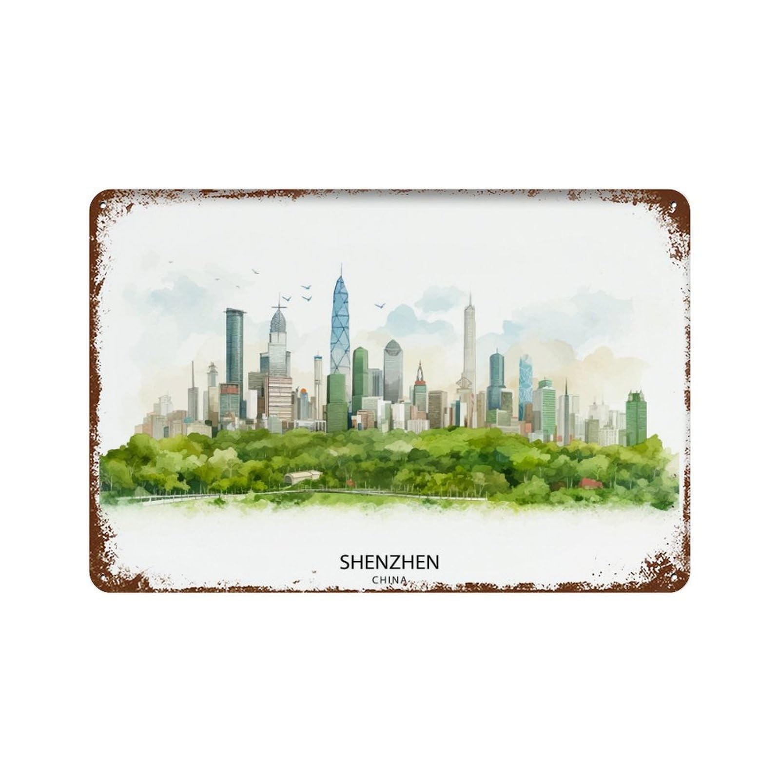 Shenzhen China Modern Cityscape Futuristic Skyline Chinese Metropolis Urban Landscape_10 Wall Decor Art Metal Tin Poster Modern Home Decor Art Home Bar Shop Decorations Vintage Sign 20x30cm