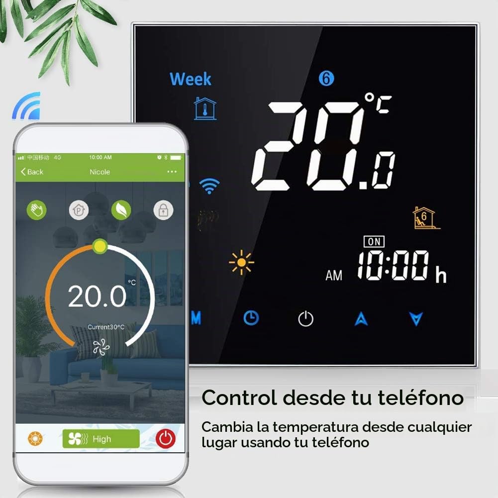 Termostato Smart WiFi Compatible con Alexa Google Home - Termostato Inteligente Inalámbricos Programable para Caldera de Gas Calefacción, Digital Controlador de Temperatura,3A