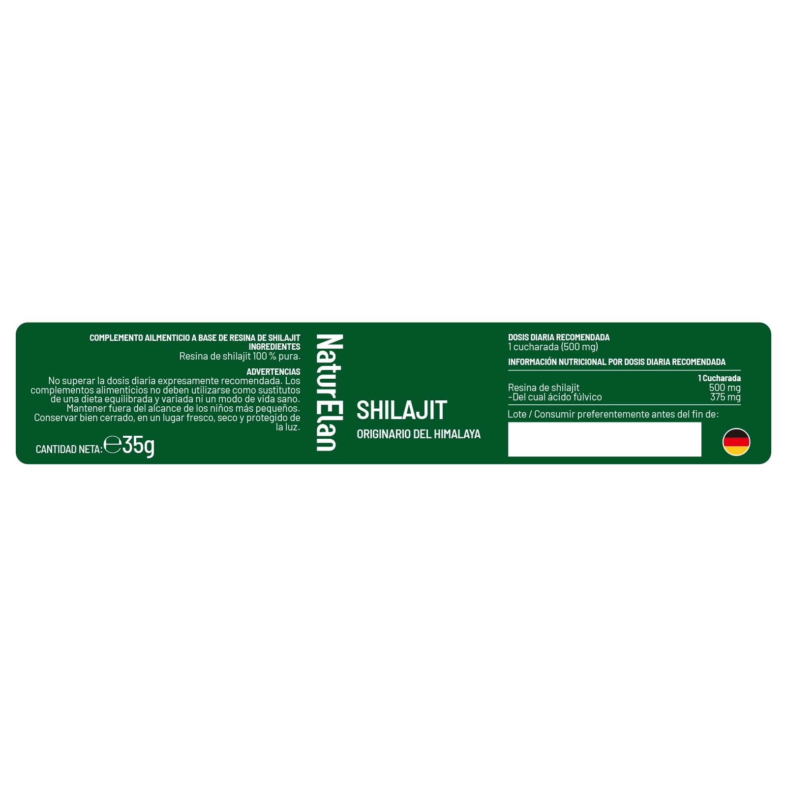 Shilajit Puro del Himalaya - Alta dosis de ácido fúlvico al 75%，500 mg por dosis diaria, 35g shilajit resina, 100% vegano y sin aditivos, producido en Alemania