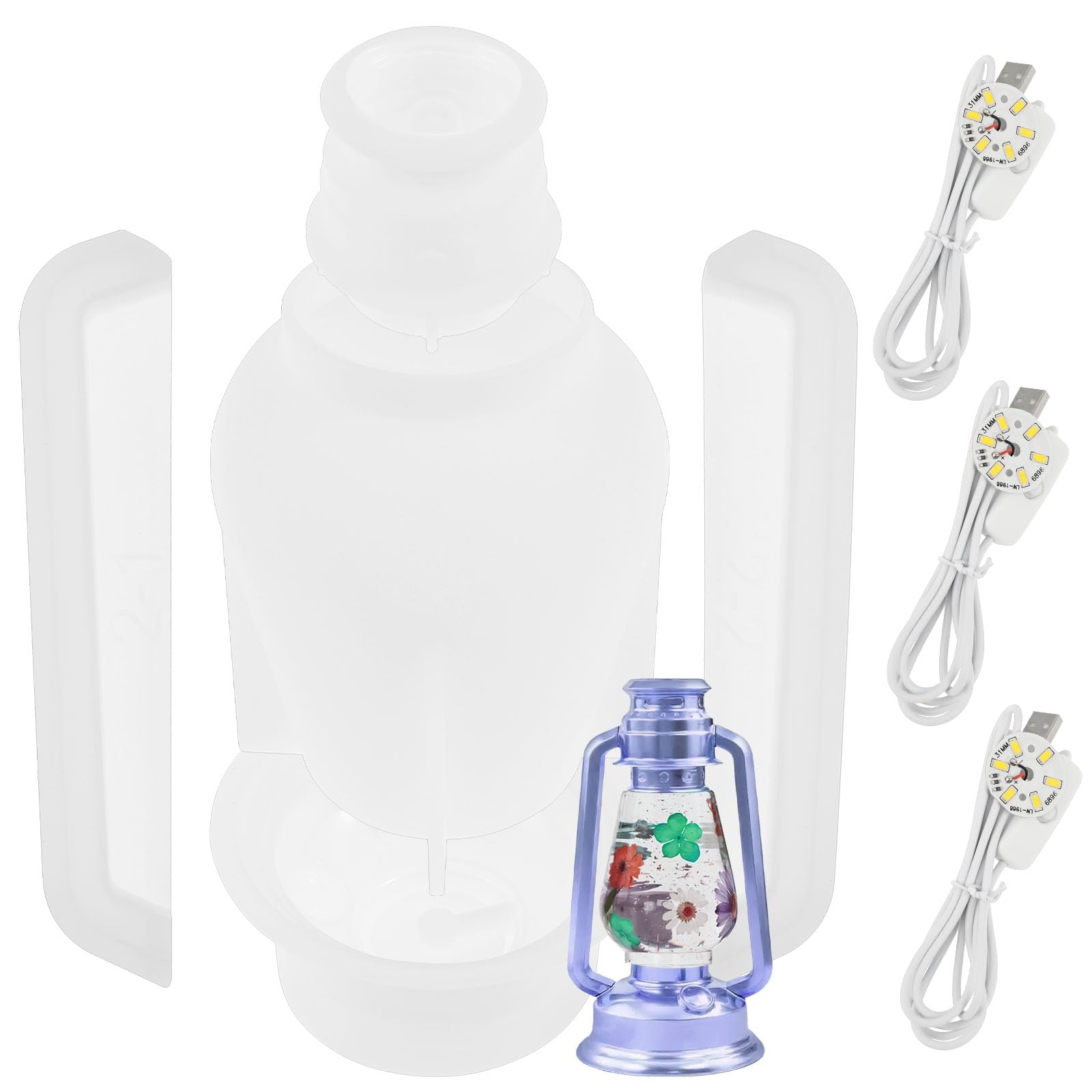 VAVPUP Kerosene Lamp Resin Molds Silicone,Reusable Flexible and Easy to Release DIY Your Own Artwork Campers and Nature Lovers with 1Tall Bulb 2 Handles,1 Top,1 Base,3 Wicks(L)