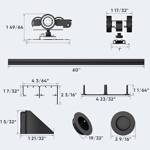 Miniatura 7 de JUBEST Kit de herrajes para puerta corrediza de 1,5 m de alta resistencia con tiradores de dedo, resistente pista de aluminio para sistema de 2