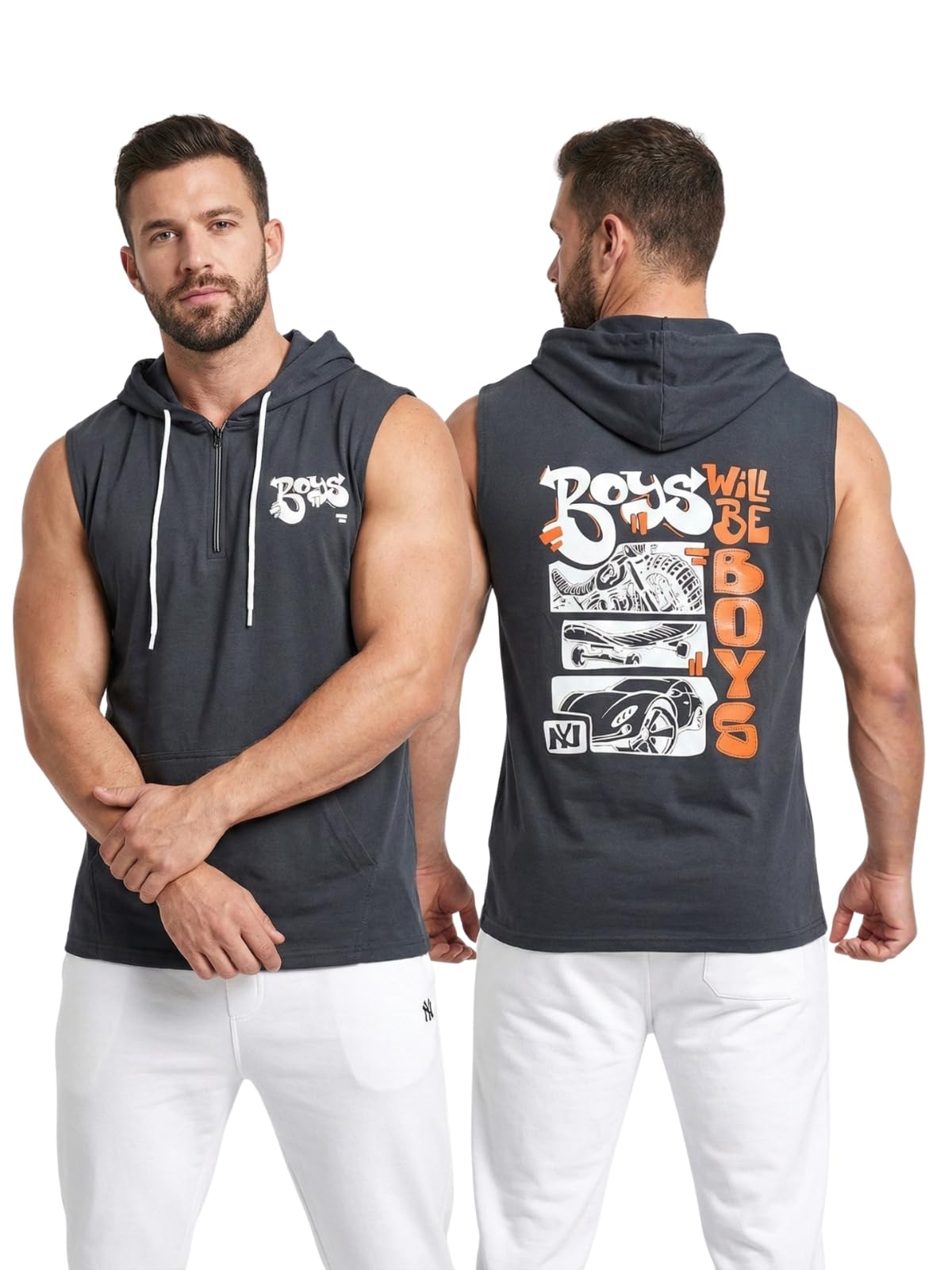 looks united STYLISH MEN HOODED SLEEVELESS GRAPHIC PRINT RELAX & COMFIT CASUAL,GYM WEAR VEST-picture-26