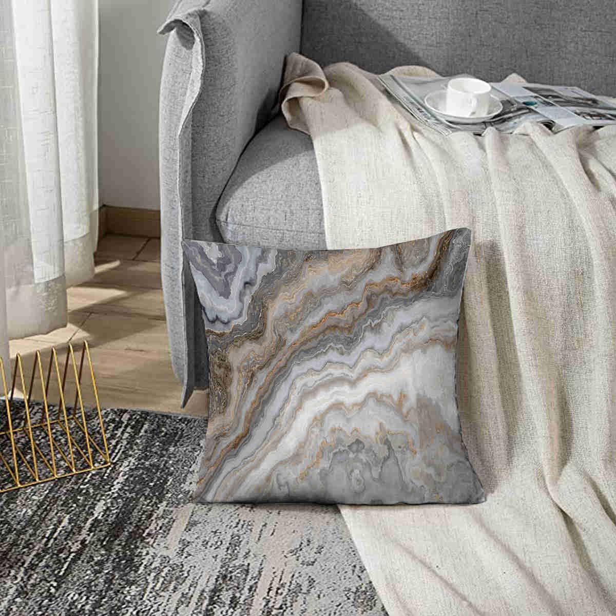 QUALKNOY Set of 2 Velvet Grey Brown Cushion Covers 45 x 45 cm Modern Art Abstract Throw Pillow Case 18"x18" for Living Room Sofa Bed Outdoor Garden Home Decor Pillowcases - Image 2