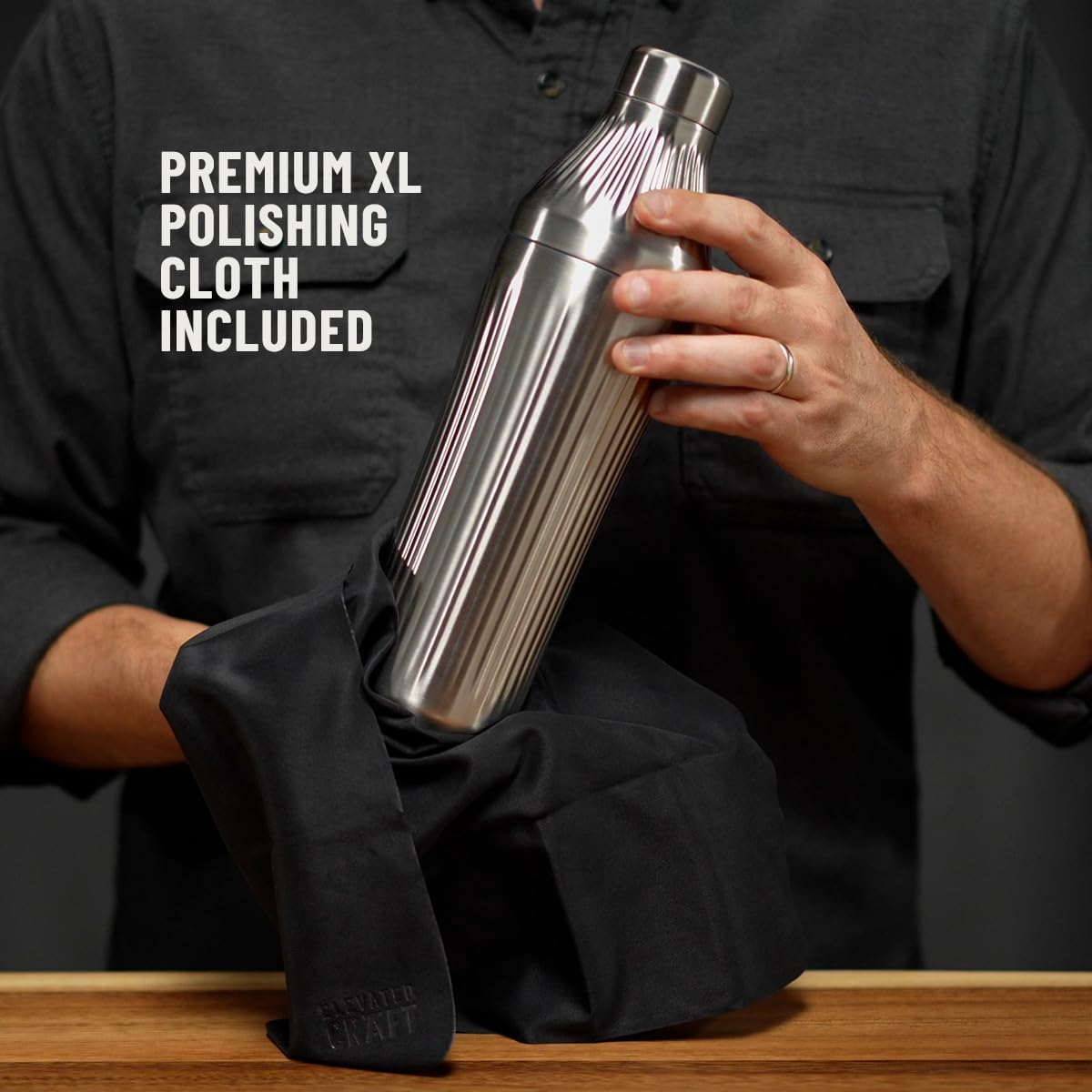Elevated Craft Diamond Edition Hybrid Cocktail Shaker Set - Premium Vacuum Insulated Stainless Steel, 28 oz, Includes Built-In Strainer, Precise Measuring Top & XL Polishing Cloth - Martini Shaker - Image 6