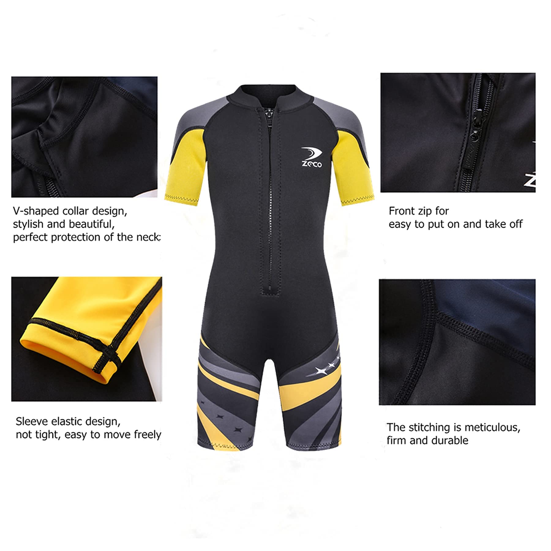 ZCCO Kids Wetsuit 2.5mm Childrens Shorty Wetsuit Neoprene Thermal Swimsuit,Youth Boys Girls One Piece Wet Suits (Black,XXS) - Image 4