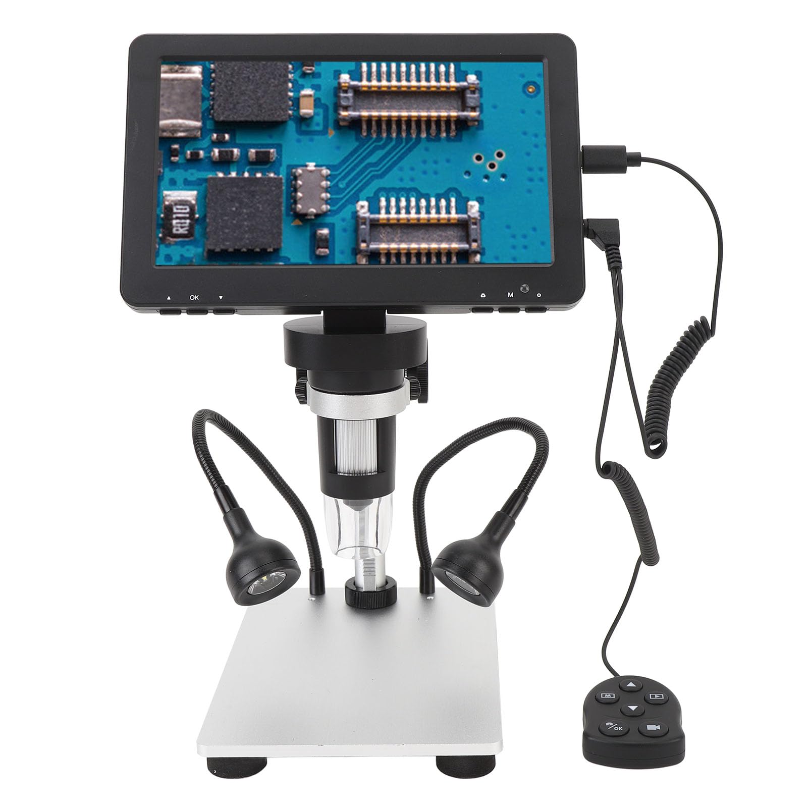 Microscopio Digital LCD de 7 Pulgadas con Pantalla, USB, 8 Luces LED Ajustables, para Soldadura y Monedas