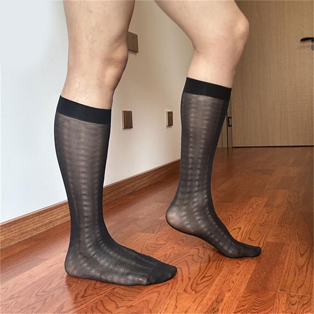 Mens Sheer Business Dress Sock Long Over the Calf Dress or Work Socks Nylon Formal Sock Knee Highs Work Stockings