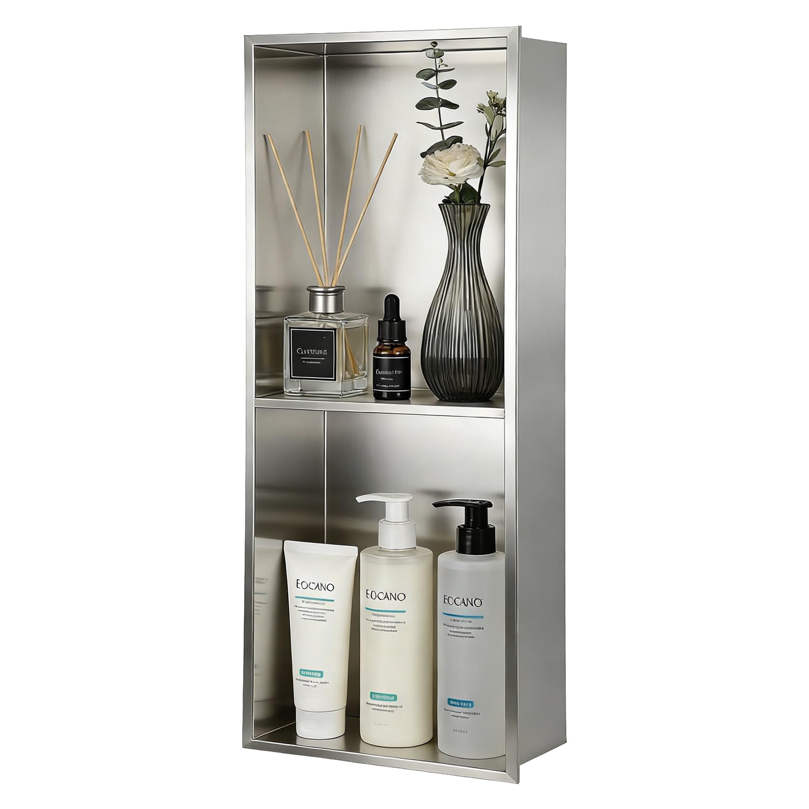 Doccia a muro in acciaio inox 304, 70x26x10 cm doppio strato doccia incorporato, senza piastrelle richieste, Bagno Stoccaggio