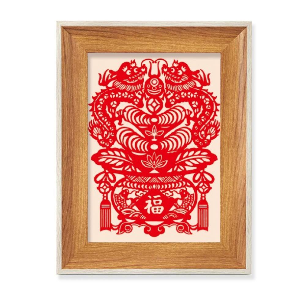 Cadre de photo en bois pour bureau salon et décoration asiatique dragon de Chine rouge