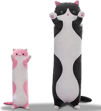 Cute Cat Plush Long Body Pillow Soft Cartoon Stuffed Animal Doll, Kawaii Cat Plushie Cuddle Toy Gift for Kids, Girls & Girlfriend