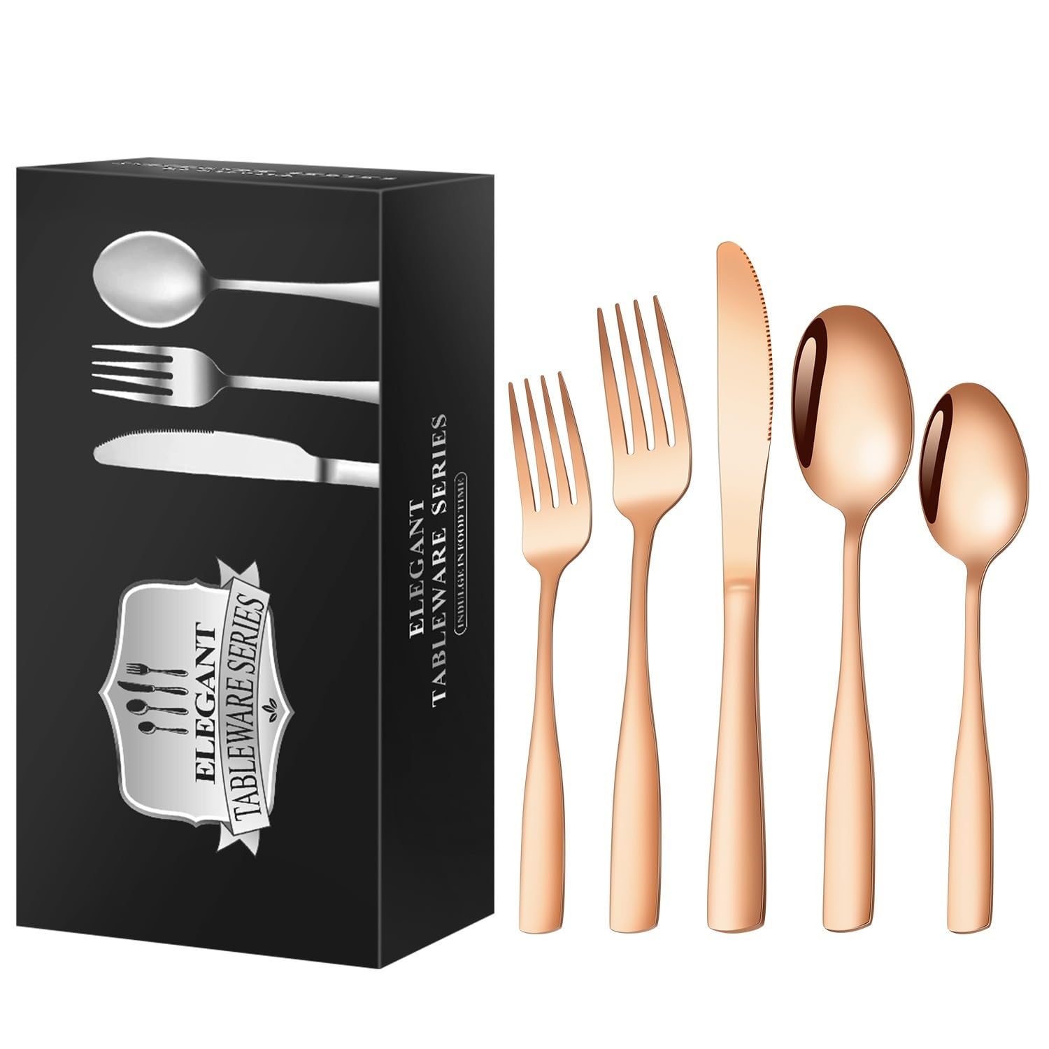 OLSKFUH Cutlery Flatware Cutlery Set, 60-Piece Stainless Steel Square Handle Cutlery Knife, Fork And Spoon 12-Person Hotel Household Steak Cutlery,Rose Gold