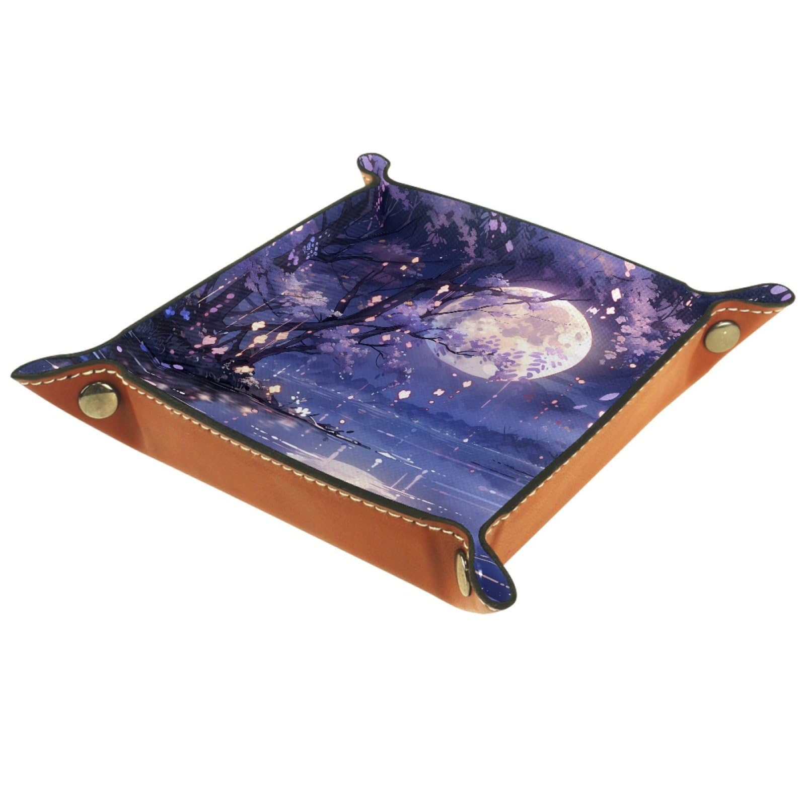VAPOKF Falling Cherry Blossoms Moon Portable Folding Dice Rolling Tray, Microfiber Leather Dice Holder for Dice Games Like RPG, DND and Other Table Games