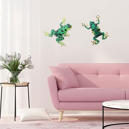 Miniatura 5 de FOMIYES 2 piezas de arte de pared de rana de metal, escultura de pared de rana 3D, decoración colgante de rana escalada, placa de pared, estatua