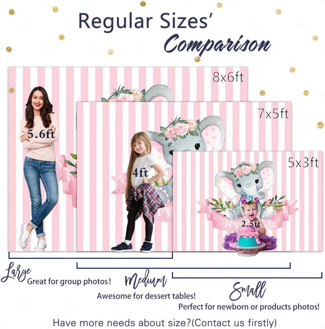 Creative Product Allenjoy 8x6ft It's a Girl Elephant Backdrop for Baby Shower Princess Newborn Birthday Decoration Pink White Stripes Watercolor Flower Photography Background Photo Booth Studio Props Favors Supplies