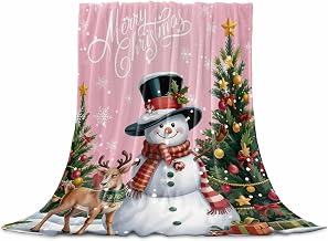 Pink Ship Next Day,Christmas Throw Blanket 40" x 50", Xmas Snowman Tree Elk Snowflake Super Soft Blue Flannel Fleece Blankets Lightweight Cozy Warm Plush Bed Throws for Couch Sofa Travel Camping